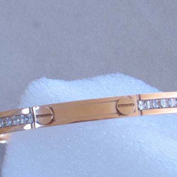 Elegant Stainless Steel Gold Plated Bangle Bracelet Enhanced By Zircons.   NEW - Picture 4 of 4